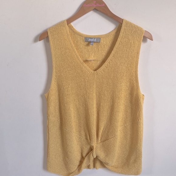 Marled Mustard Sleeveless Knot Front Sweater Top, Size XL, NWT - Picture 3 of 6